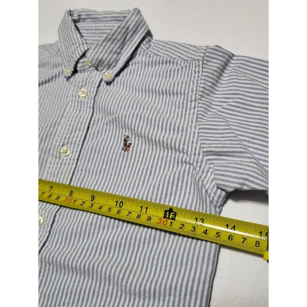 (#17) Ralph Lauren Blue White Striped Oxford Button Down Size Toddler 5 Vintage